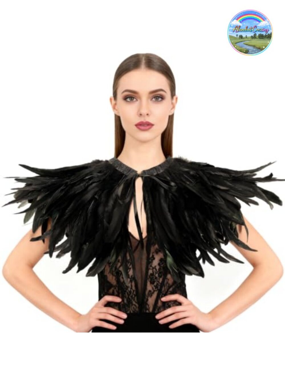 Black Feather Collar Crow Shawl Costume Cape for Women